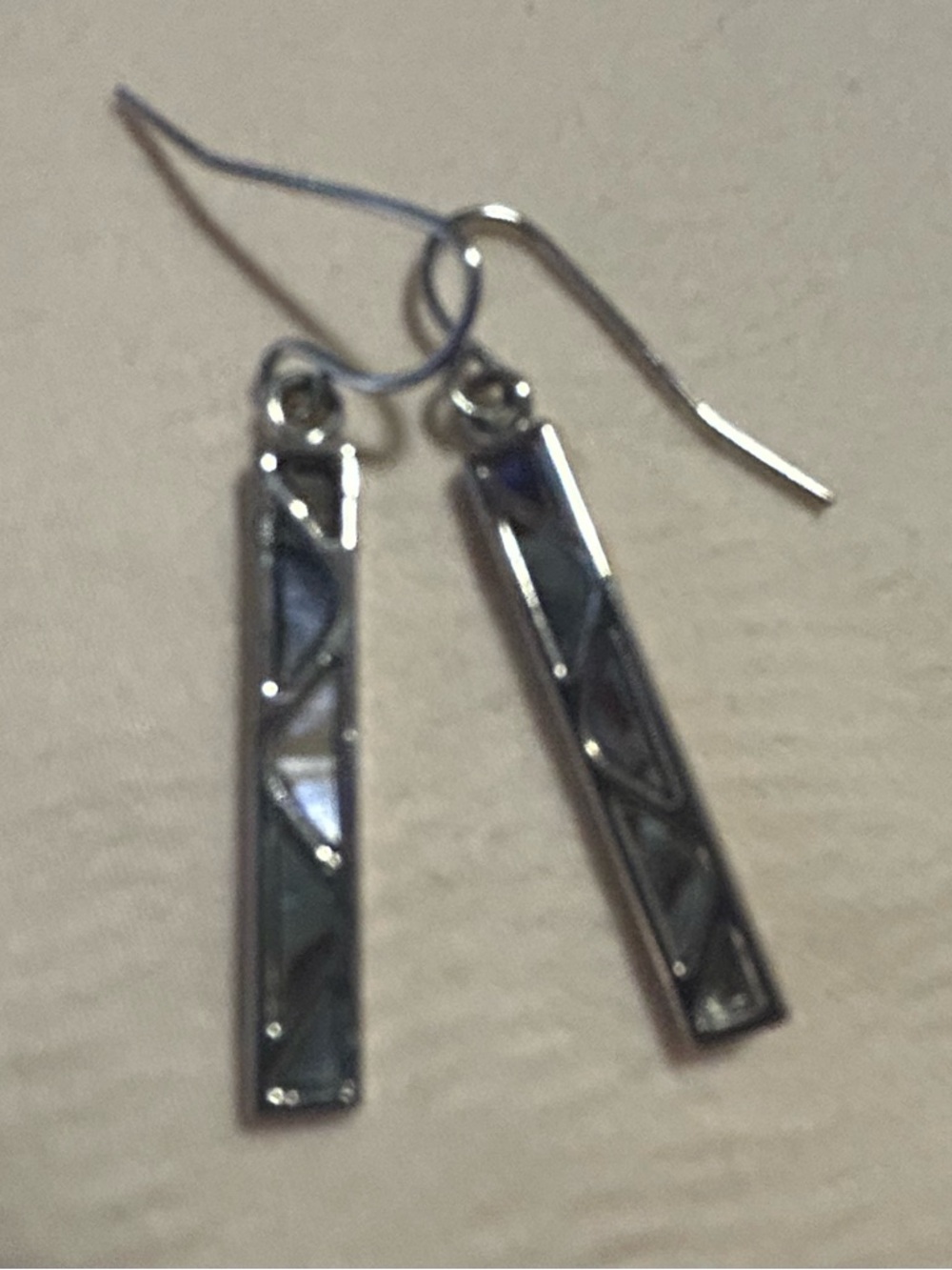 Silver Bar Drop Earrings with Abalone Inlay